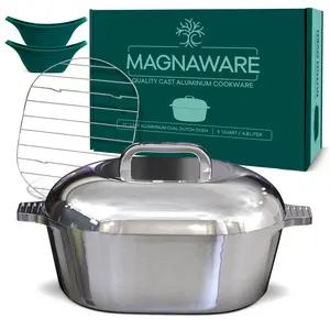 MAGNAWARE Oval Dutch Oven with Lid 5 Quart 11 Inch Aluminium Cookware Lightweight Rustproof Polished Finish 450°F Safe for Gumbo Jambalaya