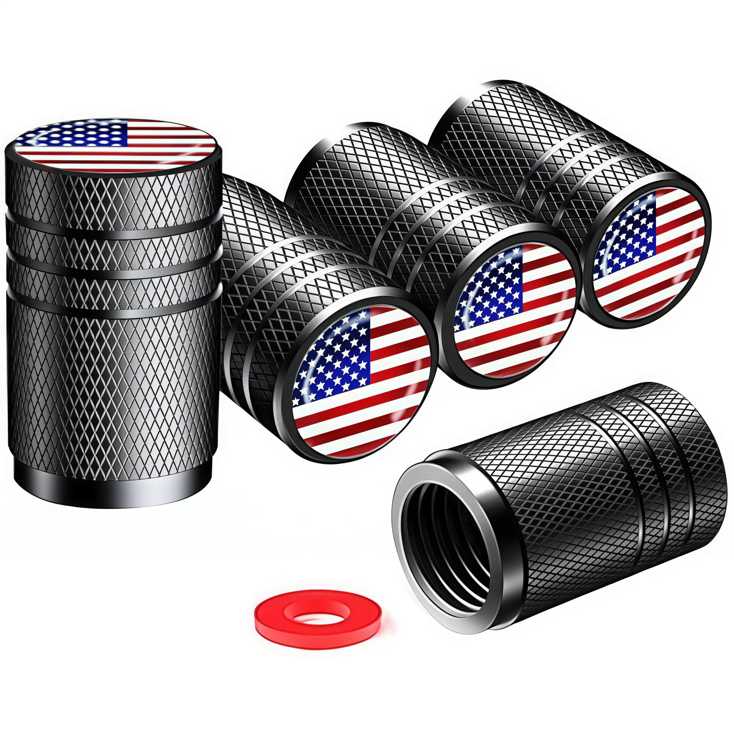 5PCS Aluminum Car Tire Valve Caps - Universal Valve Stem Covers, Easy Hand Tight Install, Corrosion Guard, Wide Vehicle Compatibility (Black)