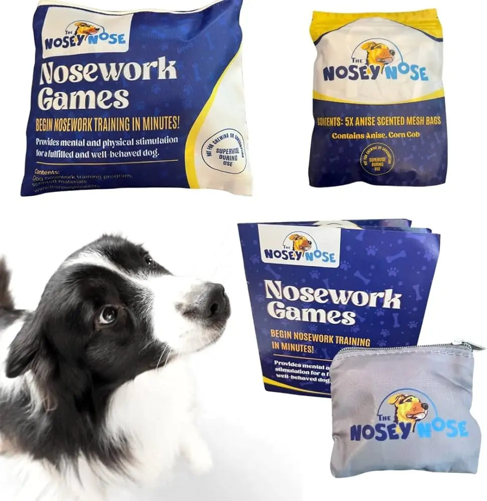 The Nosey Nose Dog Clove Scent Training Kit with 5 Scented Zipper Pouches and Brain Puzzle Games