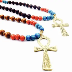 Ancient Egyptian Inspired Ankh Necklace Handmade Beaded Wood Necklace for Men or Women - Knowledge of Self - Conscious Community
