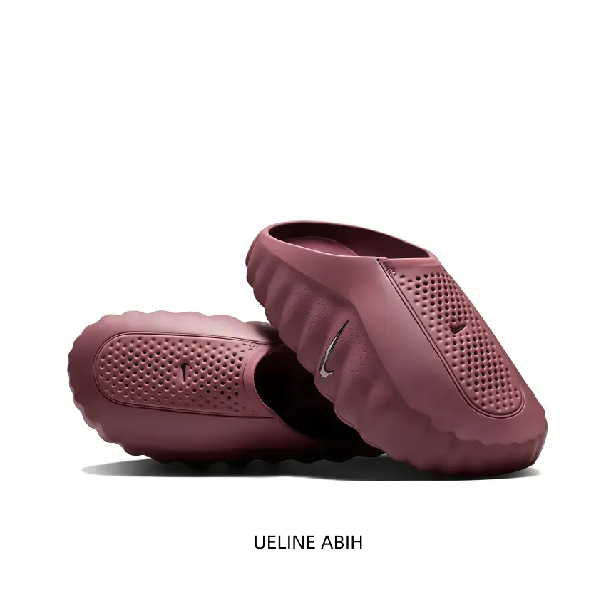 Burgundy Thick Sole Slides Sandals Soft EVA Upper Breathable Perforated Design Non Slip Wavy Outsole Comfortable Casual Unisex Daily Wear Slippers