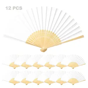 12pcs Blank Folding Fans Paper Fan Empty Colorful Painting Fans DIY Handmade Coloring, Perfect for Wedding Gifts, Birthday Parties, Christmas Decoration