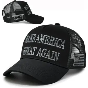 MAGA Hat, 2024 Black Make America Great Again Mesh 45-47 Embroidered Adjustable Baseball Cap