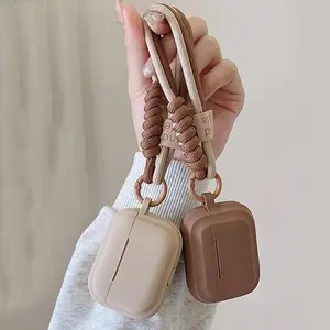 Neutral Tone Silicone Earbud Case Cover with Woven Lanyard - Soft Shockproof Protector, Fits Multiple Wireless Earbud Models,summervibes
