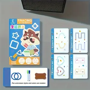 32-Page Reusable Educational Workbook for Kids, Erasable Writing Board, Durable Paper Material for Ages 3-6 Learning Activities