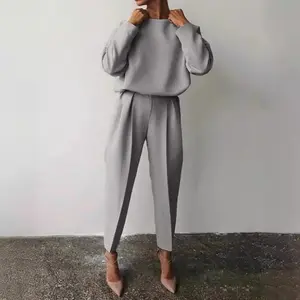 Women's loose solid color long-sleeved casual two-piece suit