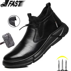 Fashion Safety sneaker Men's non-slip Work Steel Toe Shoes Male Indestructible Protective Shoes Puncture-Proof Security Footwear Work Boots Black High quality texture Water resistant Construction site Work & Daily Wear Design
