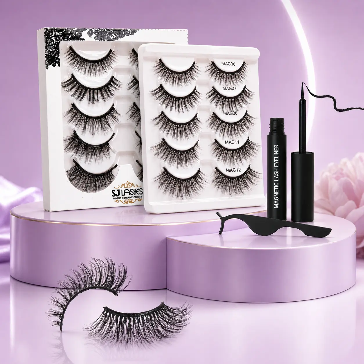 CC Curl Magnetic Eyelashes Kit - 5 Pairs Reusable No Glue Cosmetic False Eyelashes with Eyeliner & Applicator for a Natural Look, Safe for Sensitive Eyes, False Eyelashes & Adhesives