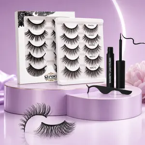 SJ LASHES Natural Look & Cat Eye Magnetic Eyelashes Kit - 5 Pairs Half & Full Size, Reusable No Glue Lashes with Applicator, Safe for Sensitive Eyes, Strong Hold, Ultra-Lightweight, Makeup Cosmetic
