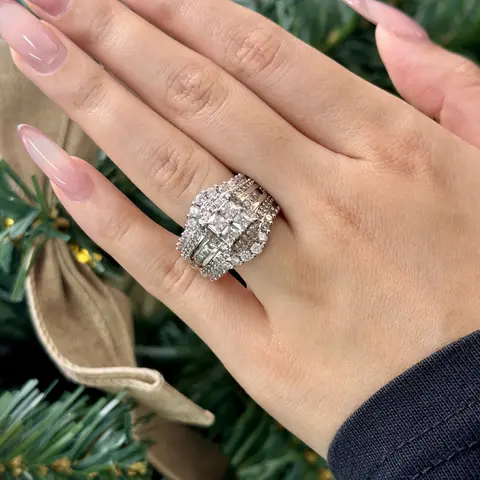 JJ CHIC Square Five-in-One Ring for Women, Micro Pave CZ Stones Halo Design - Perfect Gift for Girlfriend or Wife Jewelry Elegant Daily Wear Stunning Luxurious