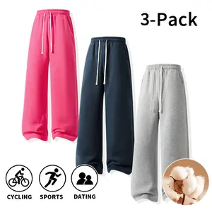 Men Loose Wide Leg Cotton Blend Sweatpants 3 Pack Soft Warm Daily Loungewear Trousers Autumn Winter Sports Cycling Dating Outfit