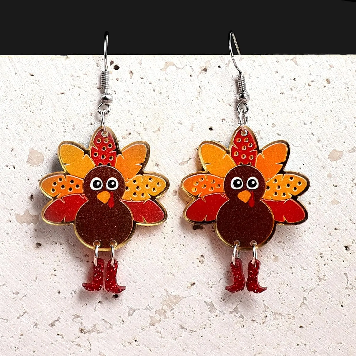 Women's Turkey Dangle Earrings, Lightweight Acrylic & Wood Trendy Jewelry for Thanksgiving & Autumn Parties