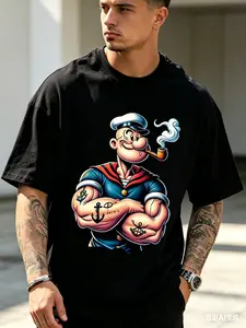 Men's Heavyweight Pirate Graphic T-Shirt - Oversized Loose Fit Round Neck Short Sleeve, Bold Nautical Design with Pirate Ship & Treasure Chest Print, Breathable All-Season Casual & Themed Party Wear, Machine Washable (Ideal for Pirate Costumes )