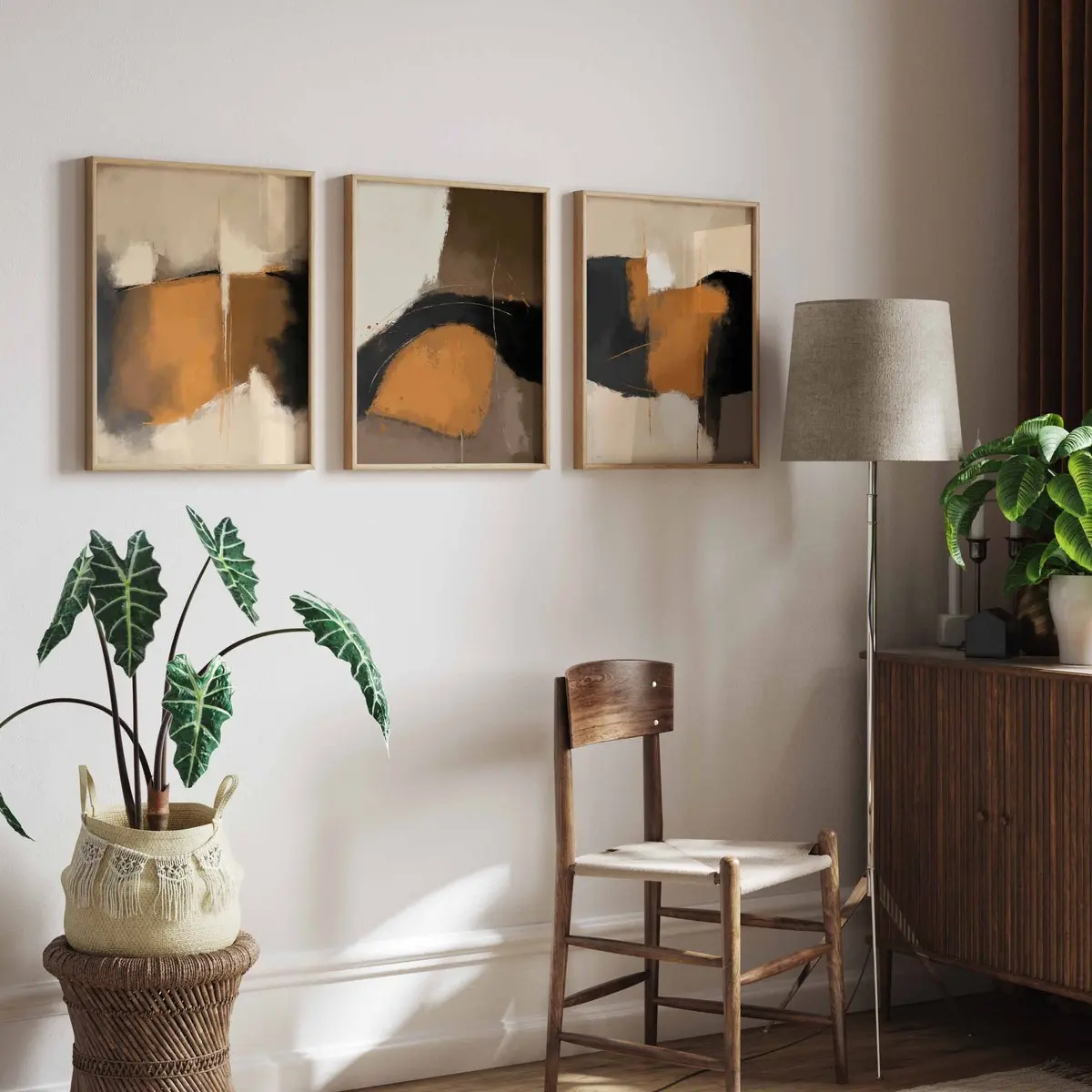 Modern Abstract Wall Art – Set of 3 Neutral Textured Brush Stroke Prints, Contemporary Minimal Gallery Posters, Printable Room Decor, Unframed