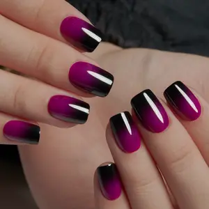 CurvLife Mysterious Purple Press-On Nails – 30PCS Medium Square, Deep Purple to Black Gradient Finish | Glossy & Elegant | Easy to Apply, Reusable & Non-Toxic | Perfect for Night Out, Party Glam, or Everyday Chic Looks