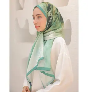 Dreamy Color Satin Blend Patterned Shawl Hijab - Green