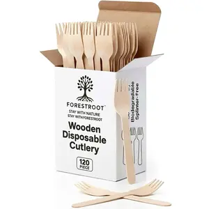 Forestroot Disposable Wooden Forks, 120 Pcs – Eco-Friendly Biodegradable Compostable Wooden Cutlery, Smooth & Splinter-Free Utensils for Parties, Picnics, Weddings, Camping & Catering