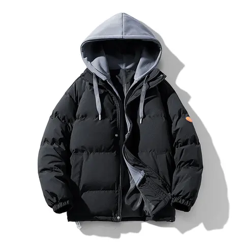 Men's Winter Hooded Cotton Jacket - Casual Outerwears, Stylish Colorblock, Loose Fit, Warm Thick Breathable Fabric, Long Sleeve, Cold-Proof, Drawstring, Machine Washable Menswear Top