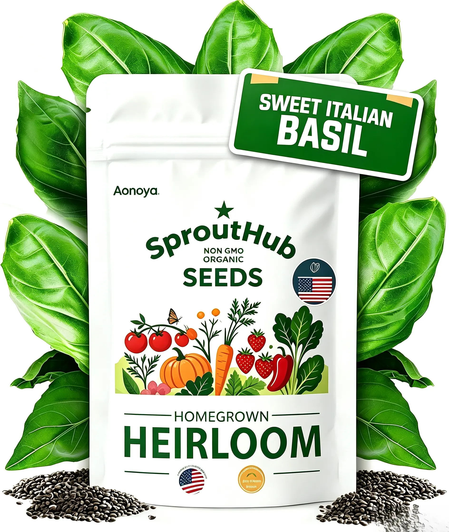 HOME GROWN Italian Basil Seeds 1,000 – 𝗡𝗢𝗡-𝗚𝗠𝗢 USA Heirloom Seeds for Indoor/Outdoor Planting – Perfect for Culinary & Hydroponic Gardens