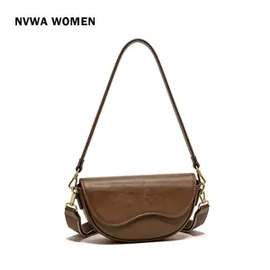 Trendy Cognac Brown Shoulder Bag Women's PU Leather Saddle Purse Convertible Wide Strap Underarm Handbag for Work Weekend Travel