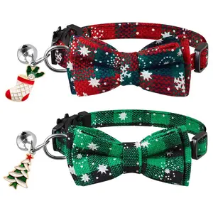 2 Pack Christmas Cat Collars with Bow Tie and Bell,Breakaway Kitten Collar for Girl Boy Cats,Adjustable 7-12inch, for Kitty Kitten Adult Cats,Pet Supplies,Stuff,Accessories