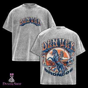 Denver Skeleton Horse Football Vintage Wash Graphic T-Shirt, Mile High Game Day Streetwear Tee Oversized