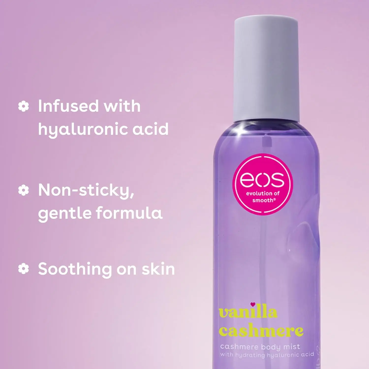 eos Cashmere Body Mist, Vanilla Cashmere, Soft Musk, Cozy Caramel, Hair Mist, Body Spray for Women Moisturizing, Hyaluronic Acid, Vanilla Body Spray, Vegan, Cruelty-free, 6 fl oz