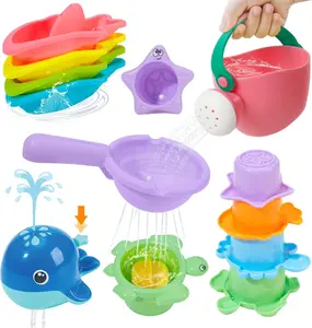 Summer Spring Gift 11PCS Summer Spring Gift Mold Free Bath Toys, | Safe Easy Clean & Fun Floating Boats & Spoon & Watering Can and Whale Bath Toy for Babies 12+ Months | Colorful Bathtub Pool Water Table Sand Toys for Babies and Toddlers