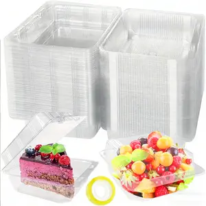 Transparent Plastic Rectangular Cake Slice Box with Lid, Takeaway Container, Suitable for Desserts, Salads, Sandwiches, Parties, Weddings, Events