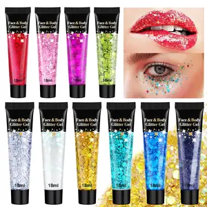 10 Color Chunky Body & Hair Glitter Gel – Festival Rave Face Paint Glitter Makeup for Women – Mermaid Sequins Glitter for Parties & Concerts