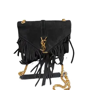 Pre-owned Yves Saint Laurent Canvas Crossbody Bags Saint Laurent Black Gold Label Tassel Bag