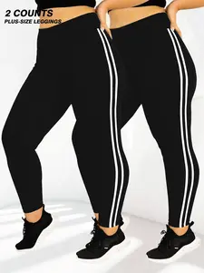【Plus Size】Striped Side Pants, Casual Comfy Stretch High Waist Skinny Pants for Daily Wear, Women's Bottoms for All Seasons, High Stretch Leggings