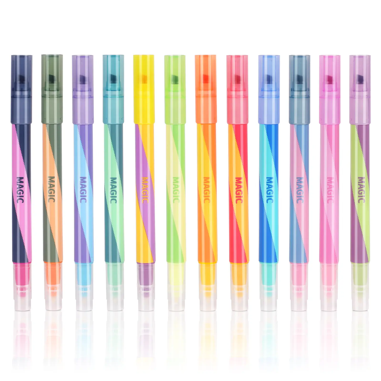 HANKU 12-Pack Double-Ended Chisel Tip Color-Changing Markers, Artist Colored Pens, Paint Marker Art Supplies for 3D Lettering, Secret Messages, Back-to-School Stationery for Kids
