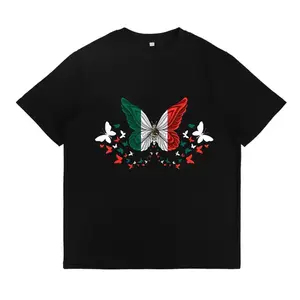 Mexico Flag Butterflies T Shirt Print Cotton Material Comfortable and Breathable Top Machine Washable