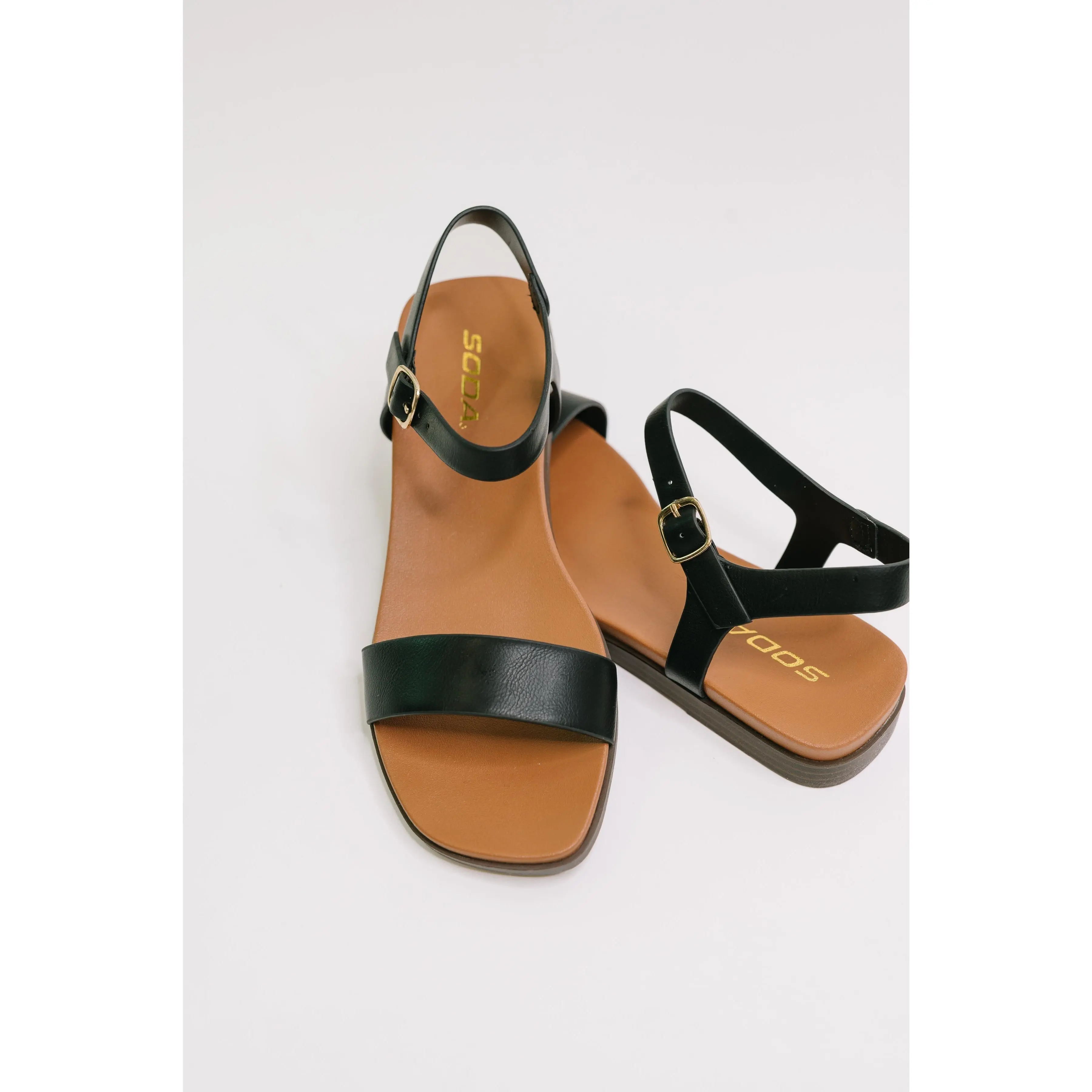 SODA Women's Riddle Ankle Strap Sandals in Soft PU Nubuck Leather with an Adjustable Buckle, Square Toe, and Rubber Sole, Casual Wear