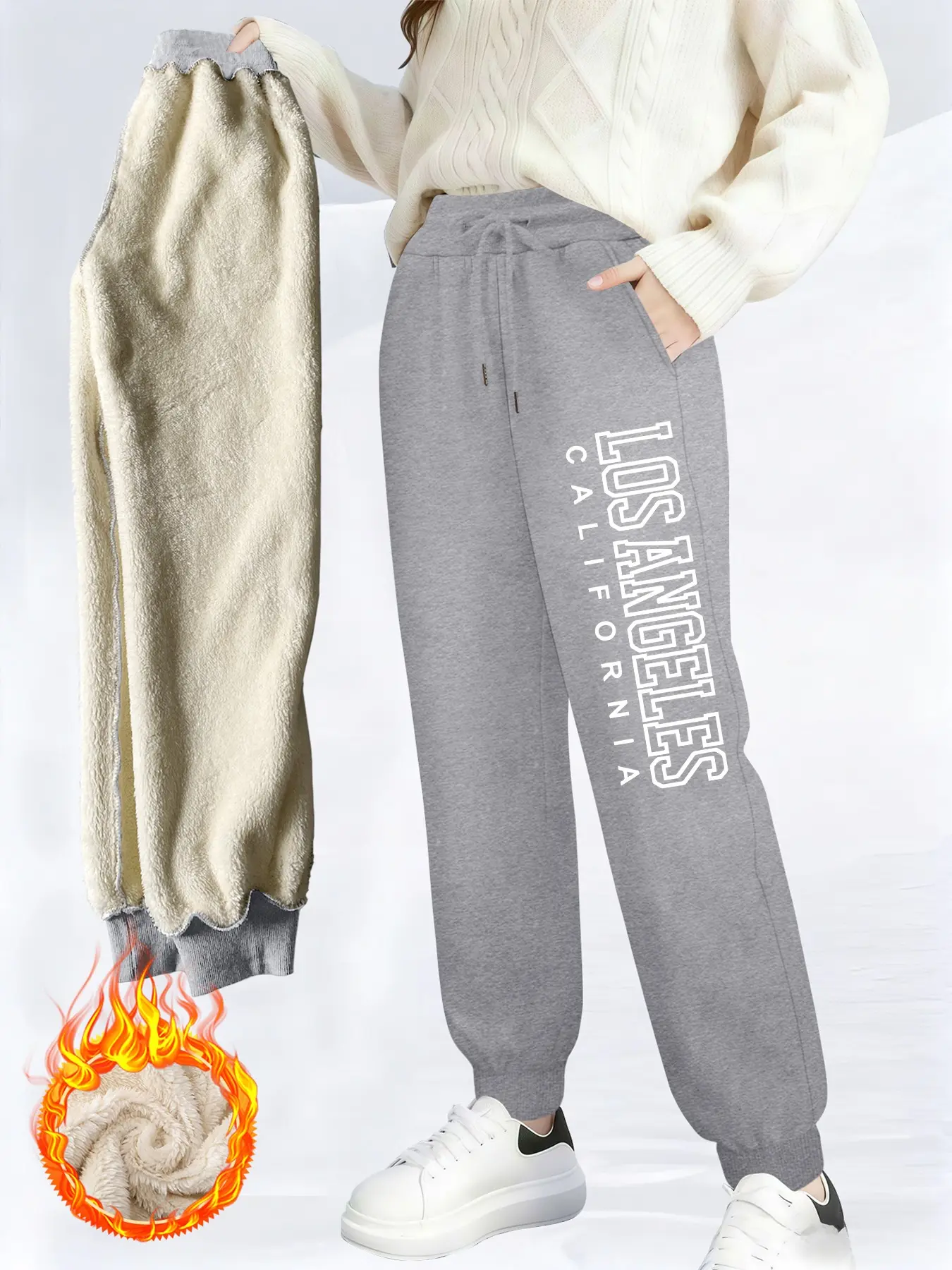 Women's Fitted Long Pants, Drawstring Waist Design, Warm & Cozy Winter Wear, Ideal for Fall/winter Seasons, Casual Style