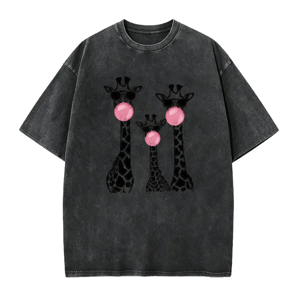 Women's Giraffe Print Round Neck Fitted Tee, Fashion Chic Casual Crew Neck T-Shirt for Daily Holiday Outdoor Wear, Ladies Clothes for Summer, Womenswear