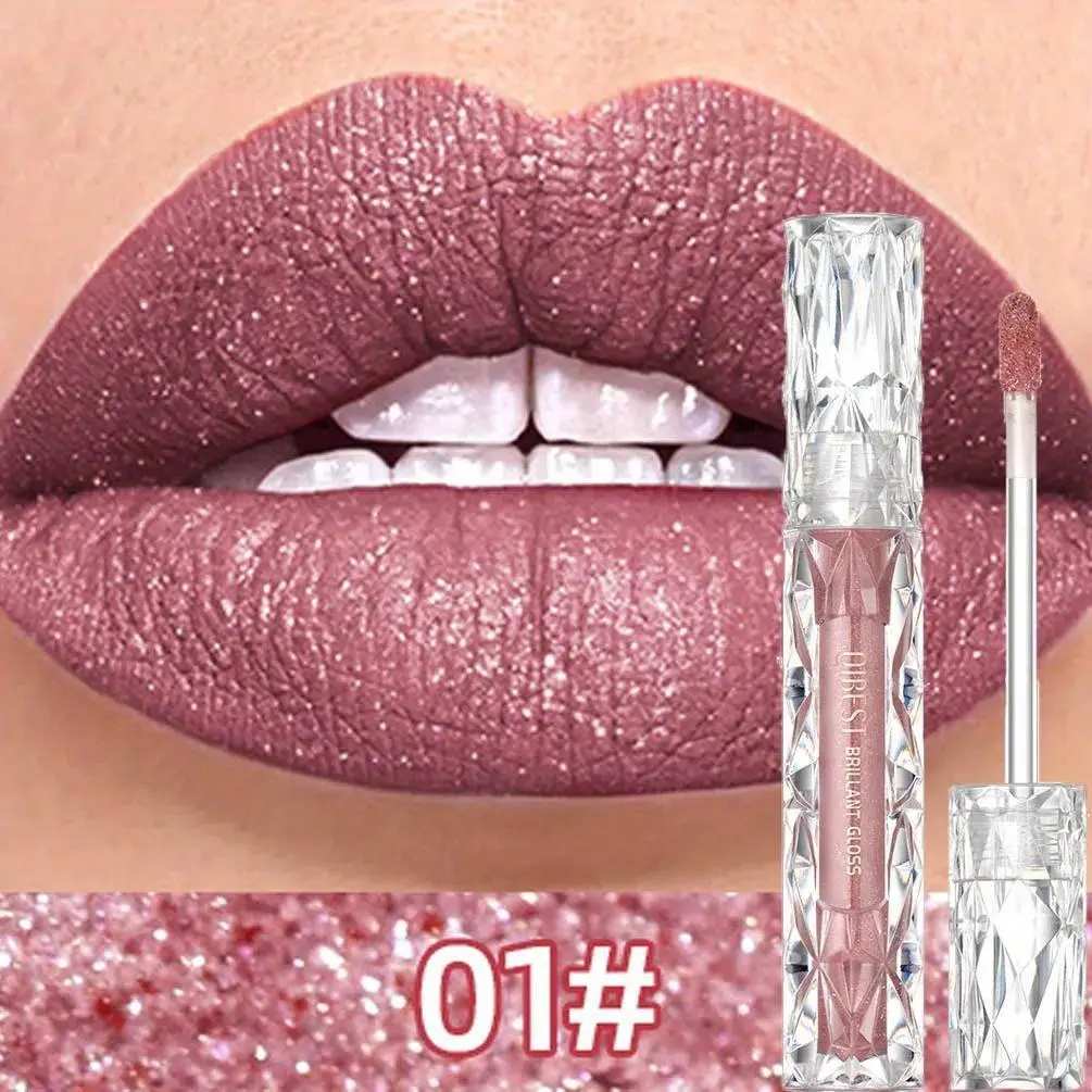 Long-Lasting Glossy Glitter Lipstick, Waterproof Lip Gloss, Matte Glitter Lip Glaze, Glitter Lipgloss, 1 Count, Makeup for Girls & Women, Beauty Essentials