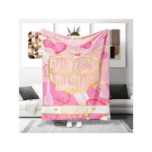PLOUISE DRIP BEAN Blanket - Soft Lightweight Flannel All-Season Cozy Throw With Pink & Heart & Drip Design, Halloween Birthday Gifts, Sofa Bed Outdoor Use, Cute Blanket