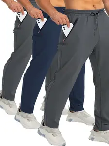 3-Pack Men's Plus Size Sporty Trousers, Quick-Dry Loose-Fit Pants, Drawstring Waist Sweatpants, 1xl-5xl, Breathable Workout Clothes, Ideal for Outdoor Activities