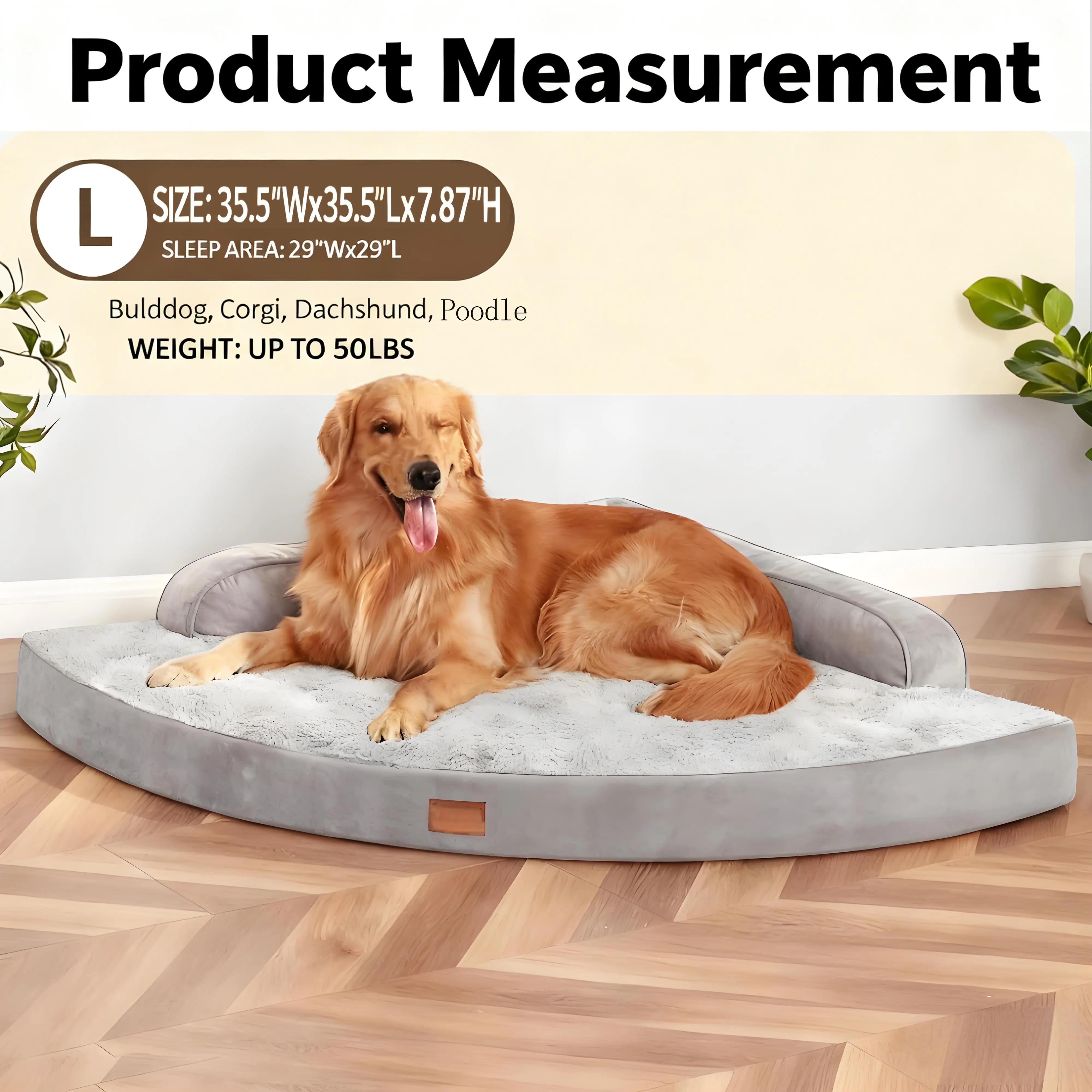 Orthopedic Dog Bed for Extra Large Dogs Egg-Crate Memory Foam Dog Beds with Removable Washable Cover, Waterproof Pet Beds with Non-Slip Bottom, Grey
