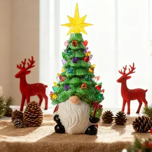 Dwarf Xmas Tree Decoration Resin Colorful Light Compact Gnomes Xmas Tree Ornament for Home Countertop Office