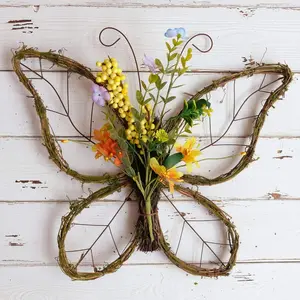 Handmade Butterfly Shaped Wreath with Pastel Berries & Floral Spring Artificial Wreaths for Front Door Decor 16.5x13.4x3.2 inches Doorframe Ornament Flower fancy nancy theme party