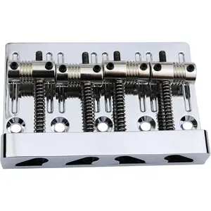 High Mass Bass Bridge with  Brass Saddles Tailpiece Replacement for 4 String Jazz Electric Bass CNC Machined (GB403, Chrome)