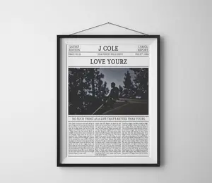 J. Cole Retro Newspaper Print, Love Yourz Lyric Music Quote unframed Poster, J. Cole 2014 forest hills drive wall art Minimalist Decor, Gift for Fan, Birthday
