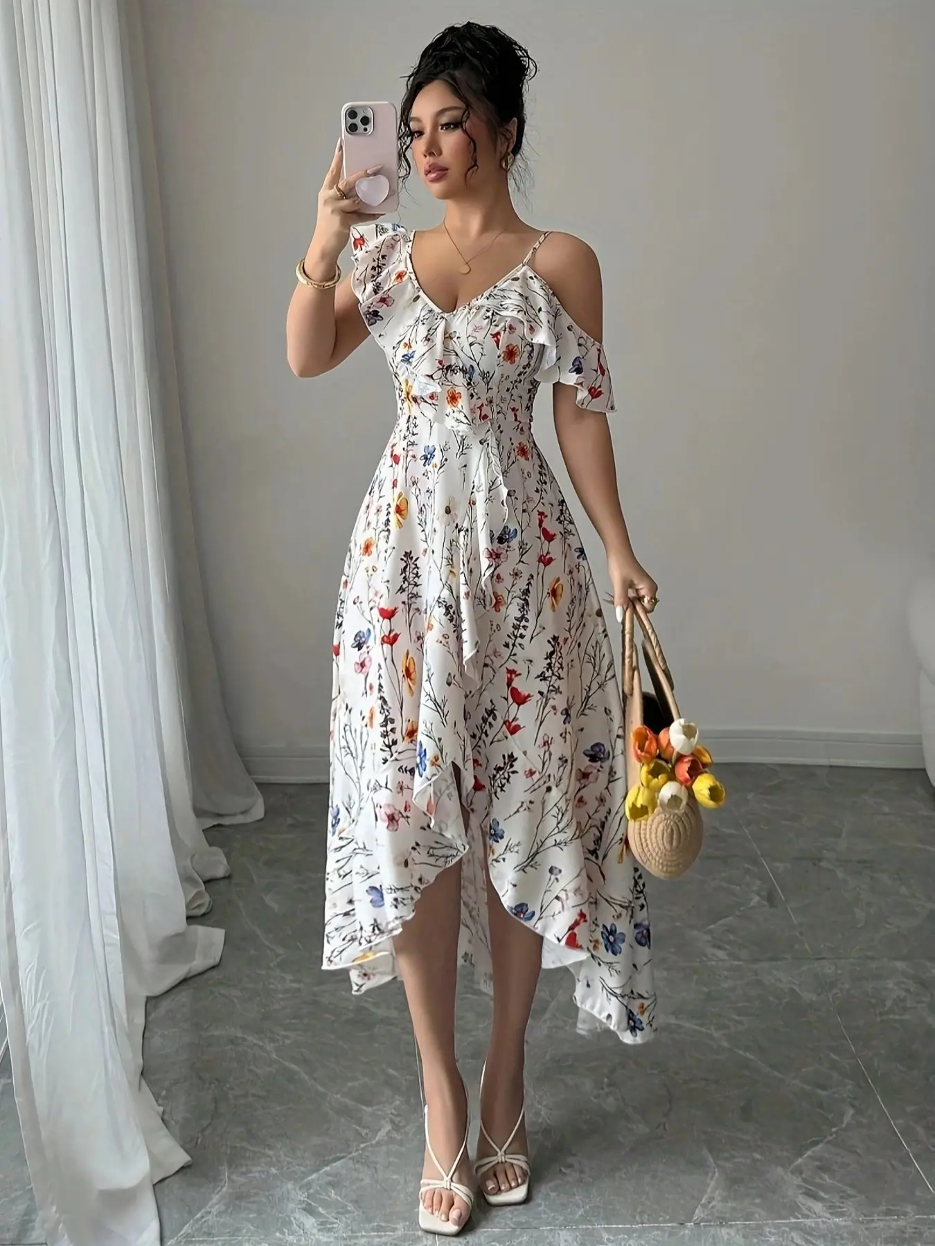 Summer Elegant Asymmetric Ruffle Floral Print Dress, Casual Trendy Boho, Casual Asymmetrical Hem, Fashionable New Arrival, Stylish Women's Clothing, Perfect for Casual Wear - TikTok Shop Summer Elegant Asymmetric Ruffle Floral Print Dress, Casual Trendy Boho, Casual Asymmetrical Hem, Fashionable New Arrival, Stylish Women's Clothing, Perfect for Casual Wear - TikTok Shop