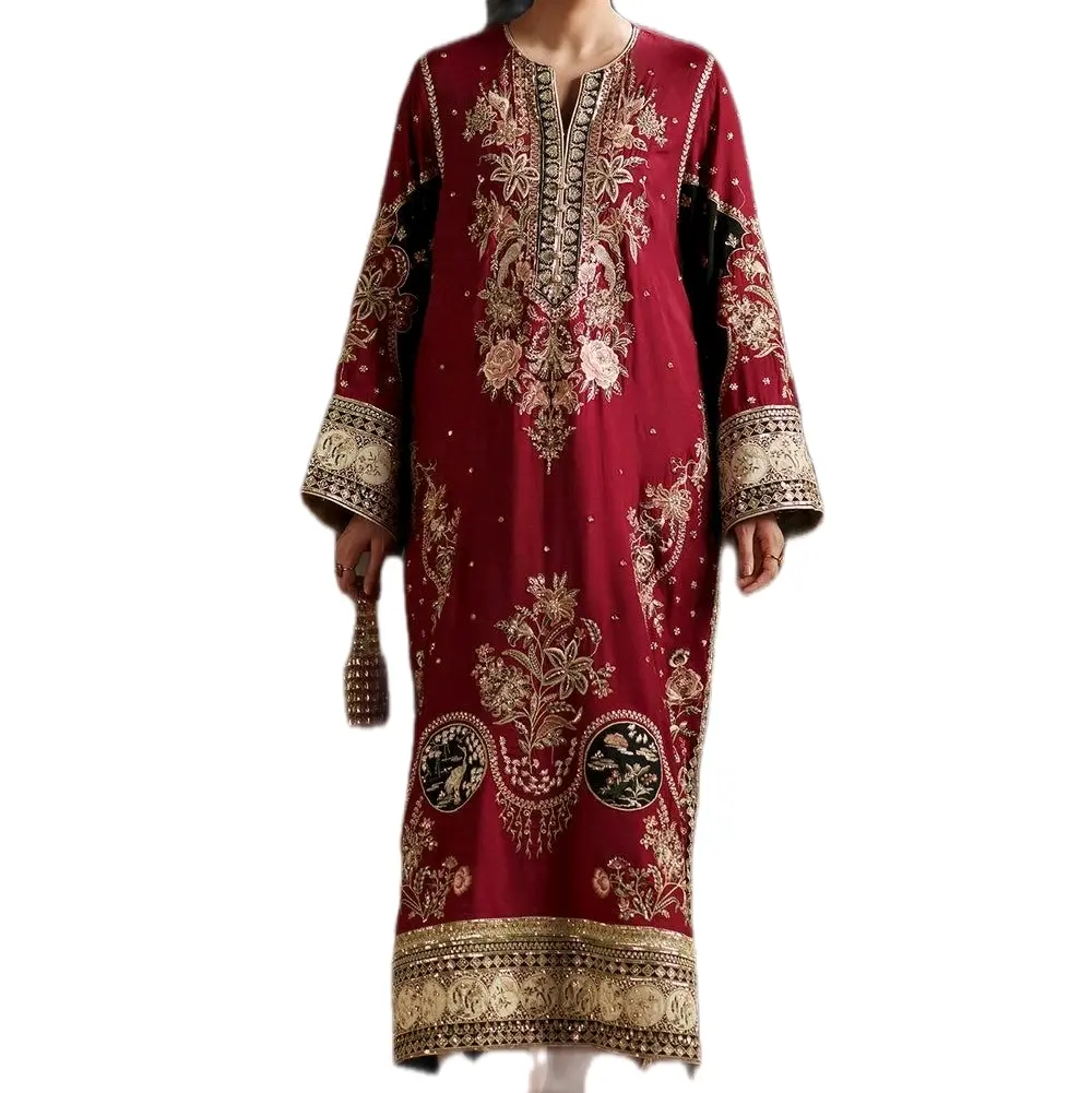 Ethnic Inspired pure Rawsilk and Viscose two piece Pakistani Kaftan set