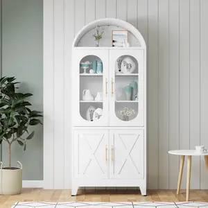 Metal Arched Cabinet, 73'' Tall Arched Kitchen Pantry Cabinet with Doors & 3 Shelves, Modern Farmhouse Kitchen Storage Cabinets, Versatile Arched Bookcase for Kitchen, Dining Room Furniture Organization storage cabinets drawer dresser mothersdaygift