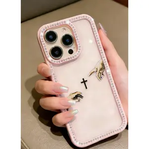 Glamorous Goddess Hand Glitter iPhone Case - Mother-of-Pearl Inlay Soft Shockproof Protective Cover, Compatible with iPhone 17 Pro Max/16/15/14 Series| Luxury Protection for Women