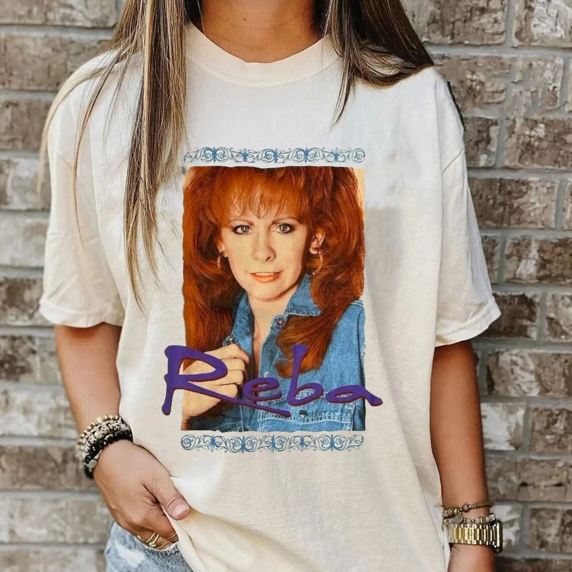 Women's Vintage 1992 Deadstock Reba McEntire Tour Cotton Round Neck Fitted Graphic Streetwear T-Shirt, Casual Top